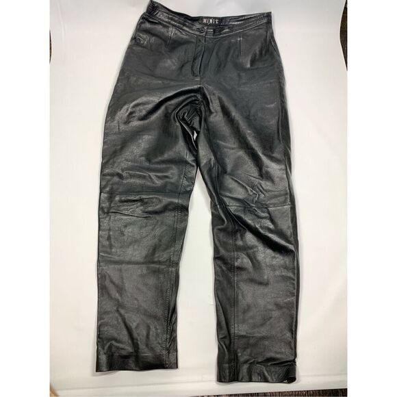 1990's MixIt 100% Black Leather Straight Leg High Rise Pant Size 12 - Picture 1 of 6